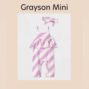 Infant Baby Ribbed Romper Headband Set Size 3-6 Months NWT